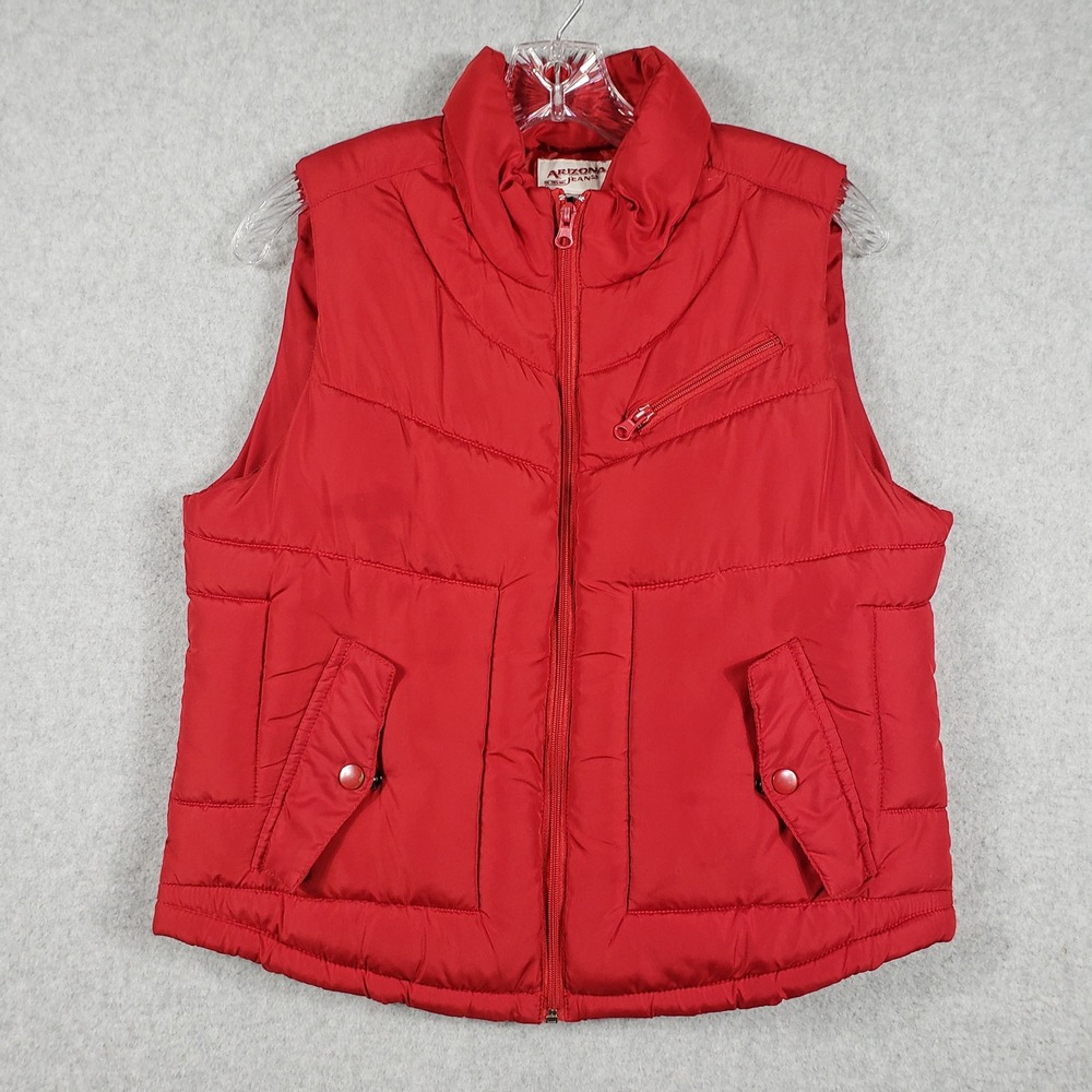 Arizona Jean Co Women Size L Red Puffer Vest Outdoor Layering Quilted Full Zip‎